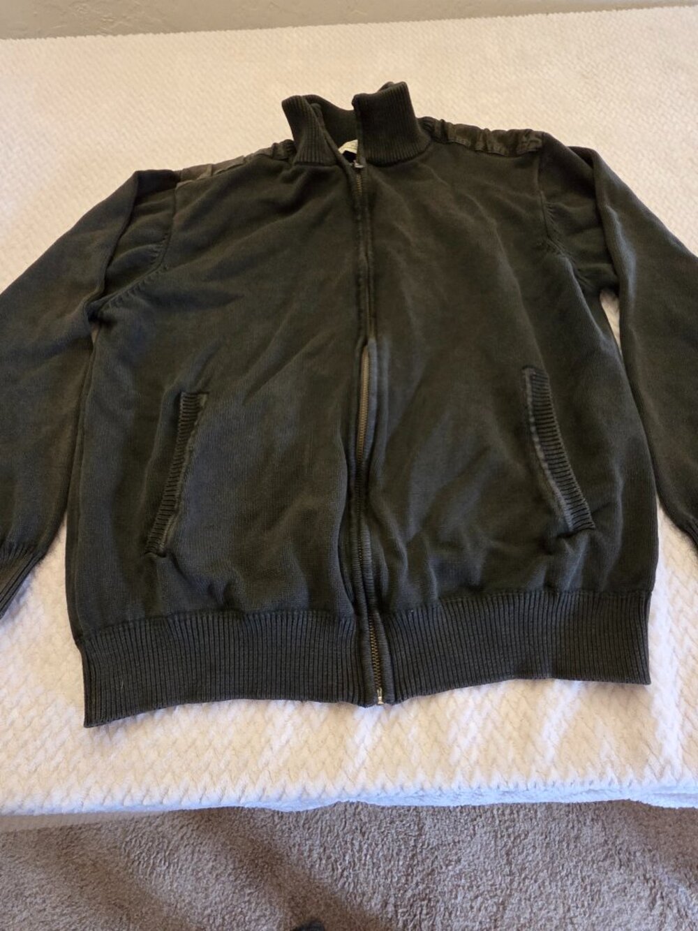 Cabelas Jacket Women's Green Knit Full Zip Pockets Outdoor SZ L Soft